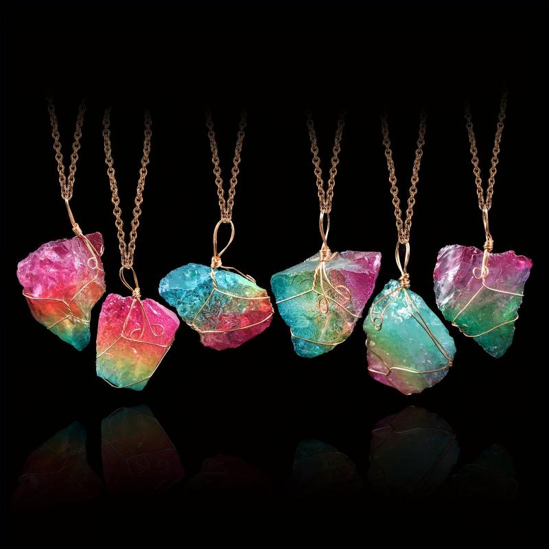 Natural Crystal Necklace Healing Chakra Raw Stone Pendant 18K Plated