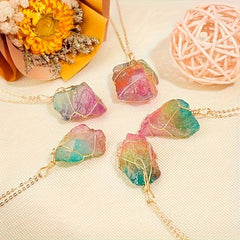 Natural Crystal Necklace Healing Chakra Raw Stone Pendant 18K Plated