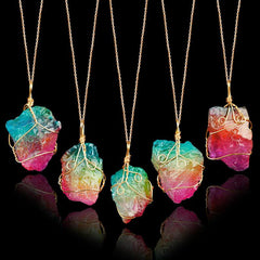 Natural Crystal Necklace Healing Chakra Raw Stone Pendant 18K Plated