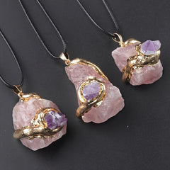 Crystal Raw Stone Pendant Wire Wrapped Necklace
