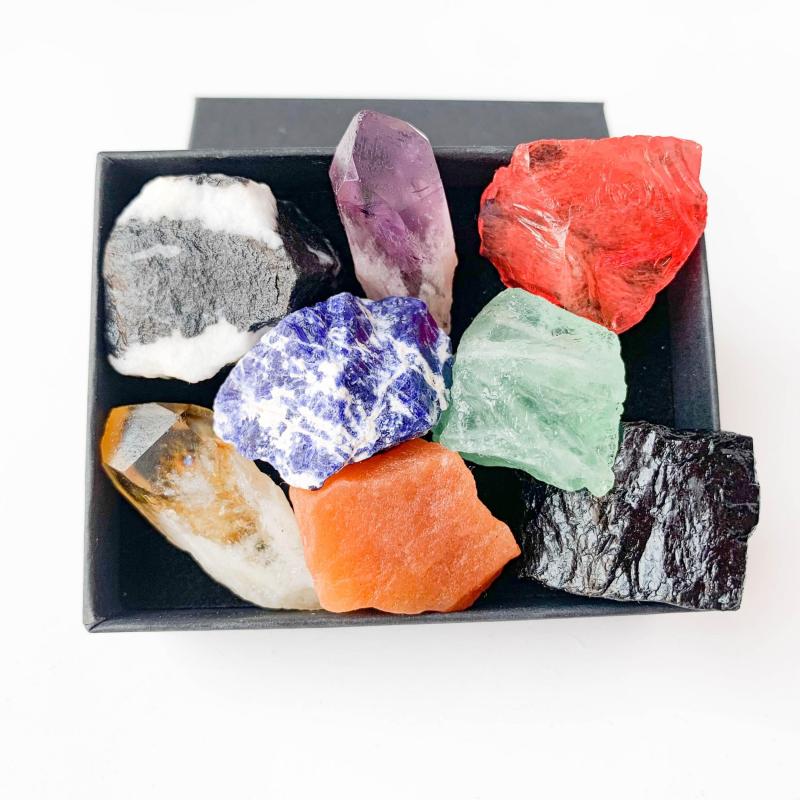 8pcs Natural Large Size Crystals & Gemstone Collection Box Chakra Stones Reiki