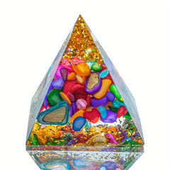 Crystal Orgonite Pyramid Amethyst & Peridot Reiki Chakra Generator