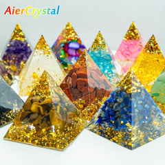 Crystal Orgonite Pyramid Amethyst & Peridot Reiki Chakra Generator