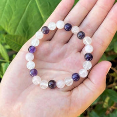 Crystal Bracelet Amethyst Clear Quartz Rose Quartz Combo Round Crystals Stretch