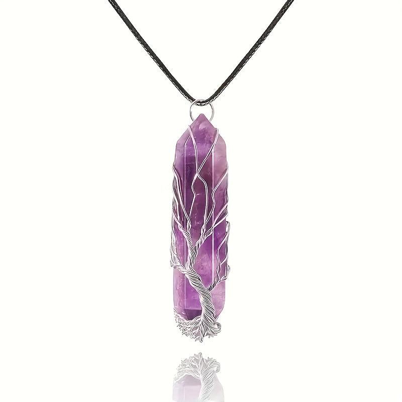 Tree Of Life Wire Wrapped Quartz Necklace Amethyst Reiki Crystal Pendant