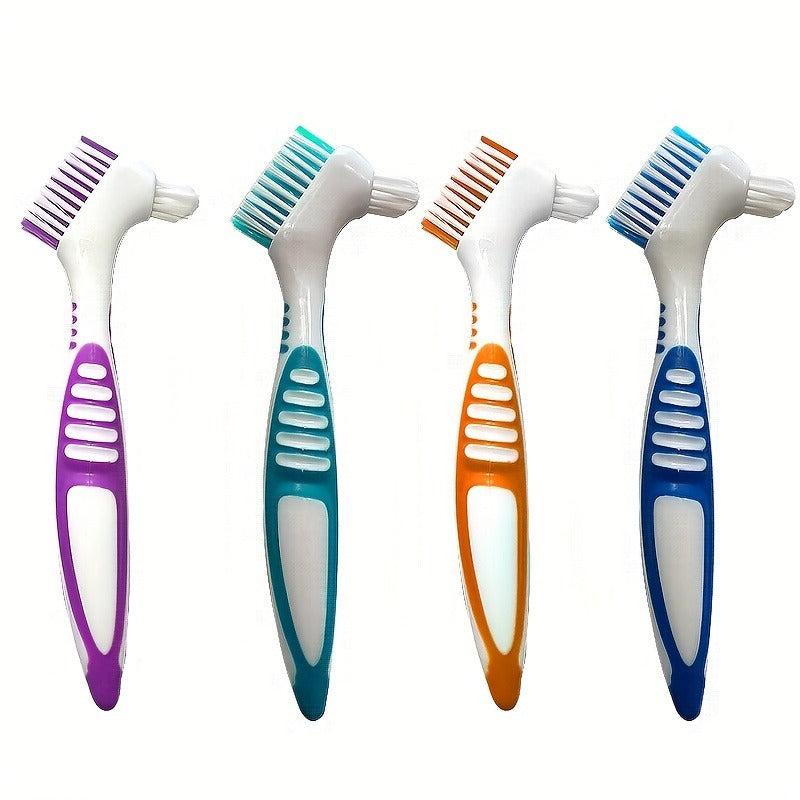 2PCS Denture Toothbrushes Double Sided Layered Bristles Rubber Handle