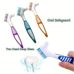 2PCS Denture Toothbrushes Double Sided Layered Bristles Rubber Handle