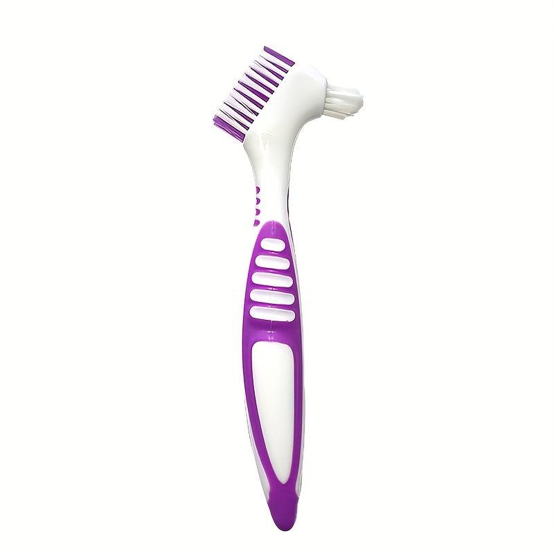 2PCS Denture Toothbrushes Double Sided Layered Bristles Rubber Handle