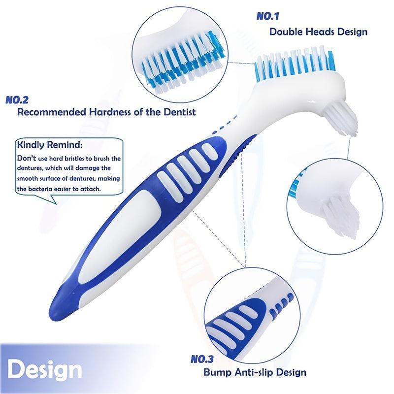 Denture Cleaning Brush Double Sided Layered Bristles & Handle