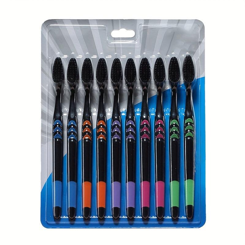10pcs Bamboo Charcoal Bristle Toothbrushes for Sensitive Teeth