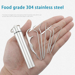 7pcs Reusable Dental Cleaning Kit w/ Key Ring Floss Tooth Picks Keychain Set