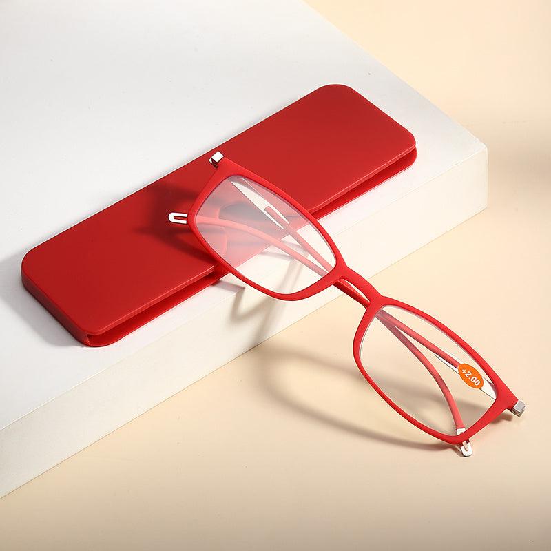 Metal Frame Portable Corrective Reading Glasses with Case Sticker