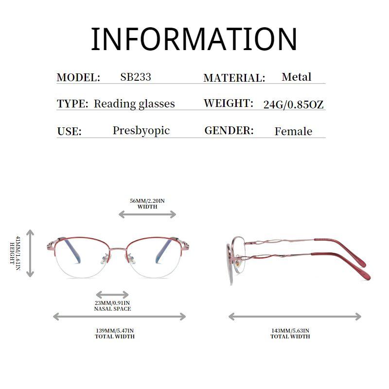 Metal Full Frame Reading Glasses 1pc 1.0-4.0 Strength