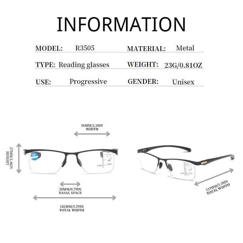 Metal Half Rim Progressive Lens Eyeglasses