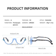 Plastic Half Rim Frame Reading Glasses Spring Hinges Flexible Temples