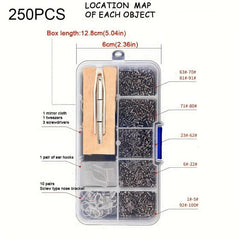 Glasses Repair Kit 250pcs - Nose Holders, Screwdriver - Repair Products
