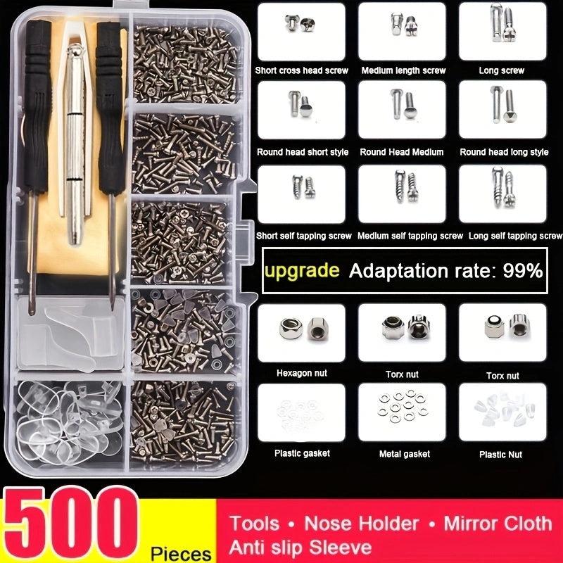 Glasses Repair Kit 250pcs - Nose Holders, Screwdriver - Repair Products