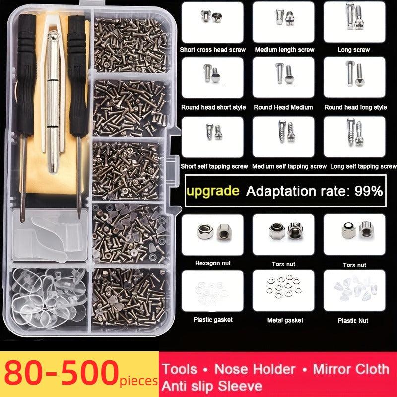 Glasses Repair Kit 250pcs - Nose Holders, Screwdriver - Repair Products