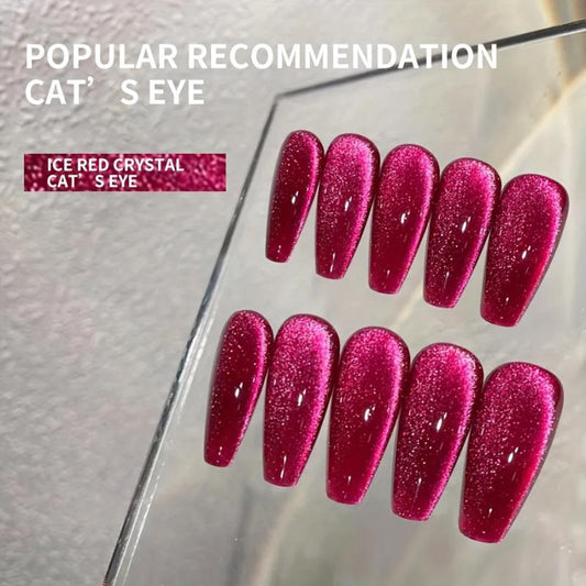 Ruby Red Glitter Magnetic Gel Nail Polish Cat Eye Finish