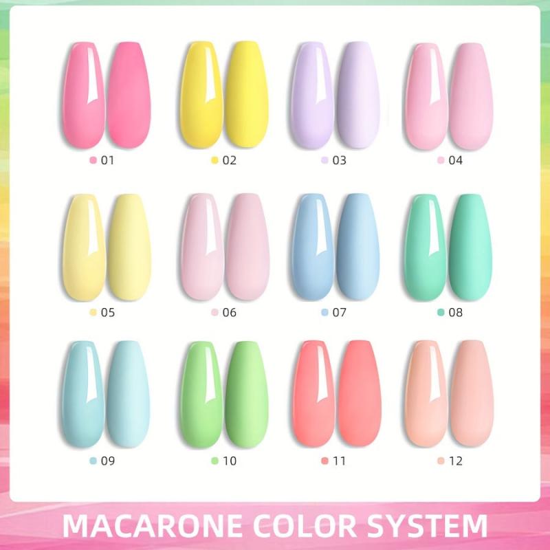 XIEJIAYI Gel Nail Polish Set 12 Colors Macarone Candy System UV LED Soak Off