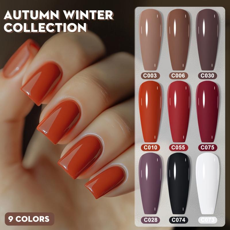 Autumn & Winter Gel Nail Polish Set 9 Colors Soak Off Alcohol Glossy Finish