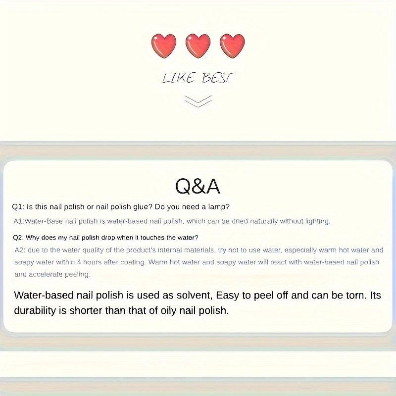 Quick Dry Peel Off Nail Polish 12ml Long Lasting Water Based Formula