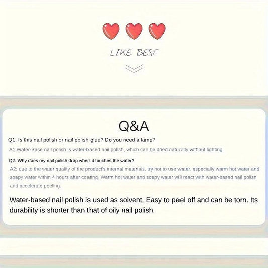 Quick Dry Peel Off Nail Polish 12ml Long Lasting Water Based Formula