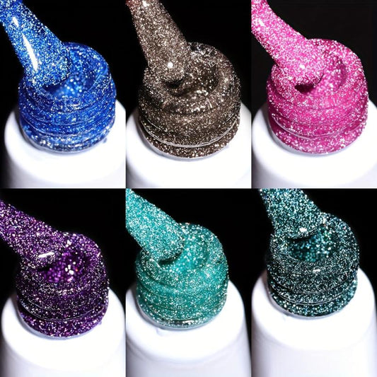 Sparkling Holographic Gel Nail Polish 10ml Reflective Diamond Shine Soak Off UV
