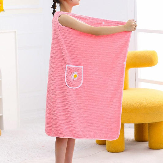 Kids Wearable Bathrobe Long Wrap Pajamas Coral Velvet Absorbent Bath Towel