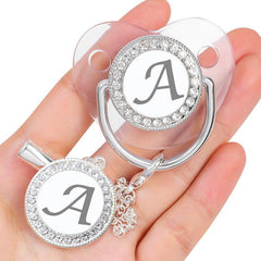 Silver Transparent Letters Pacifier Set with Clips & Anti Dust Cover