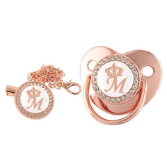 Rose Golden Crown Pacifier with Chain Clip