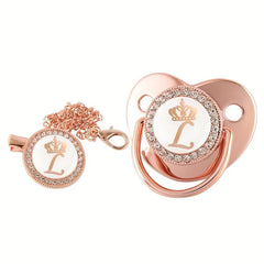 Rose Golden Crown Pacifier with Chain Clip