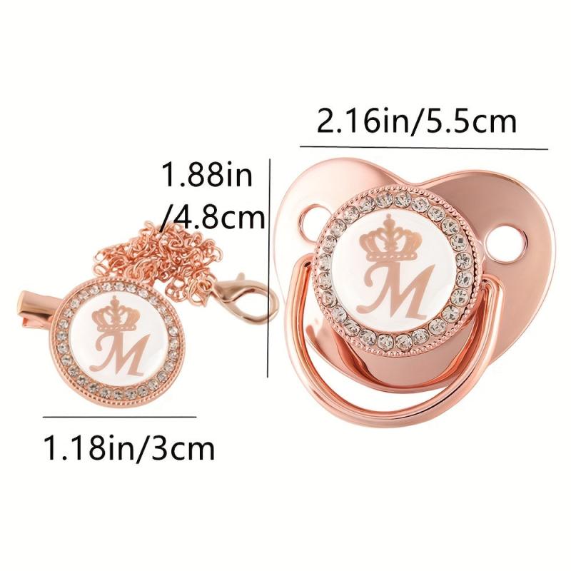 Rose Golden Crown Pacifier with Chain Clip