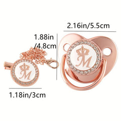Rose Golden Crown Pacifier with Chain Clip