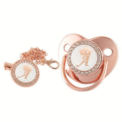 Rose Golden Crown Pacifier with Chain Clip
