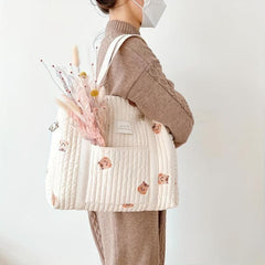 Embroidered Mommy Bag Large Diaper Bag Milk Bottle Organizer