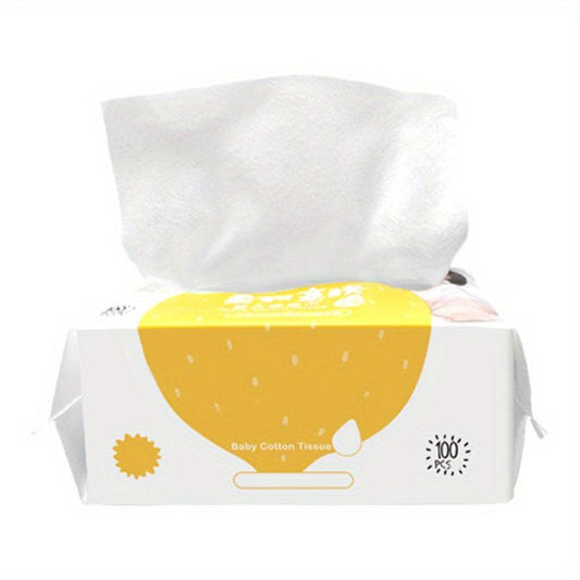 100pcs Baby Cotton Soft Wipes, Skin Friendly, Wet & Dry Use