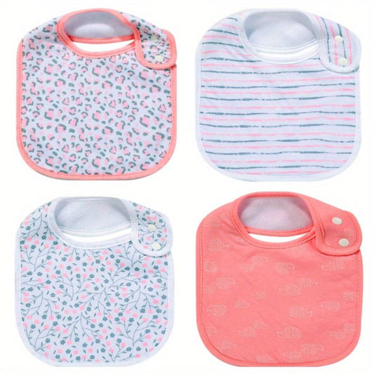 4pcs Baby Cotton Absorbent Bibs For Drooling Teething