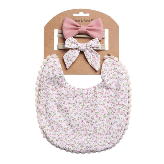 Baby Bib Headband Set Linen Cotton Plain Bib Double Sided Bib