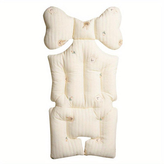 Stroller Seat Pad Baby Embroidered Cotton Pad, Breathable Cotton Cloth Grid