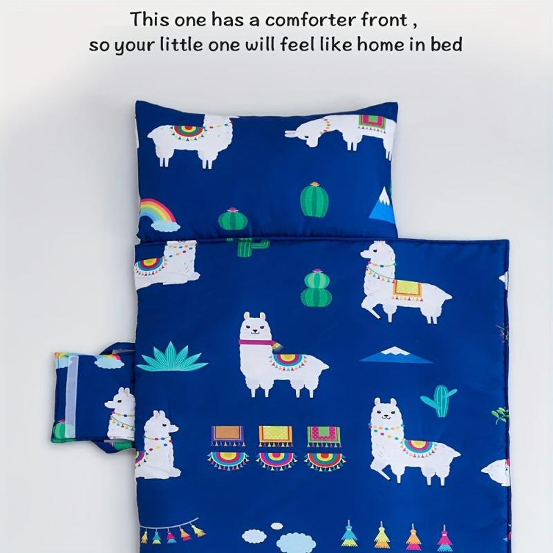 Toddler Nap Mat With Removable Pillow, Carry Handle, Soft Microfiber