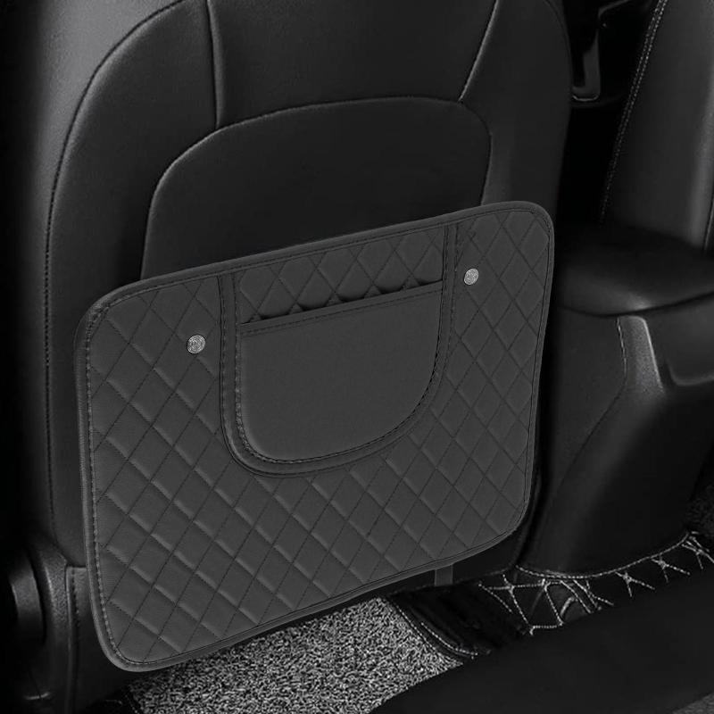 2 Pcs Car Kick Mats PU Leather Backseat Protector with Storage Bags