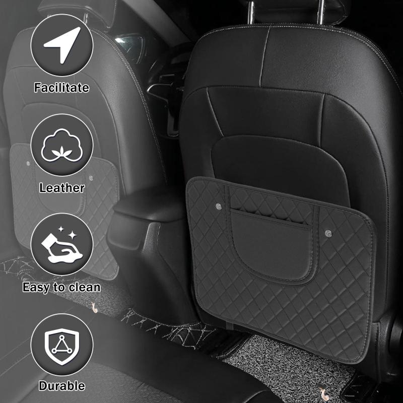 2 Pcs Car Kick Mats PU Leather Backseat Protector with Storage Bags