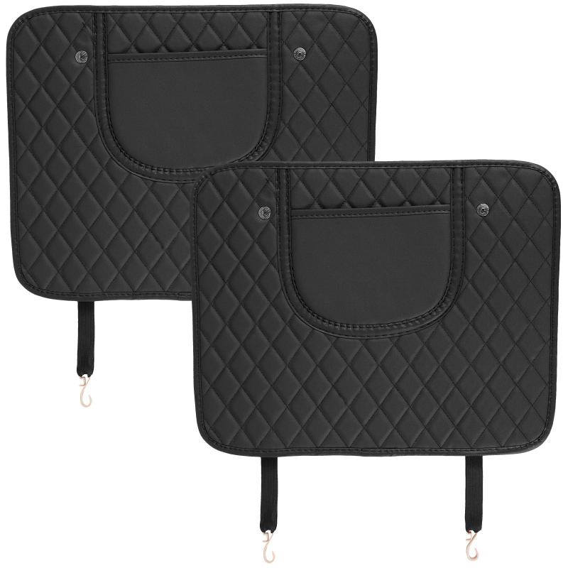 2 Pcs Car Kick Mats PU Leather Backseat Protector with Storage Bags