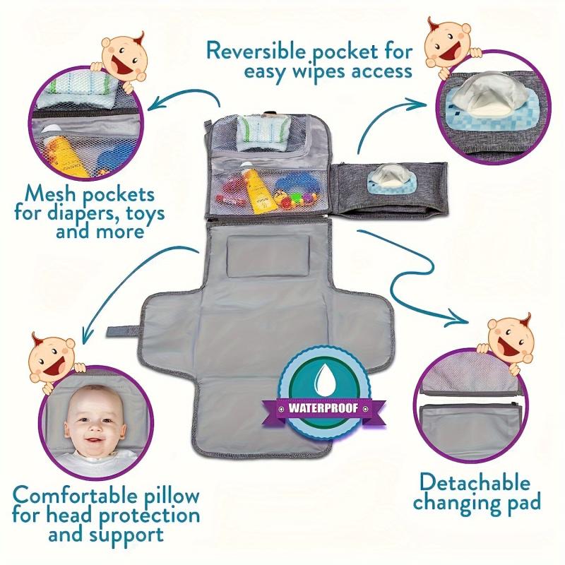 Large Capacity Diaper Changing Pad Waterproof Gray Mommy Bag