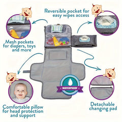 Large Capacity Diaper Changing Pad Waterproof Gray Mommy Bag
