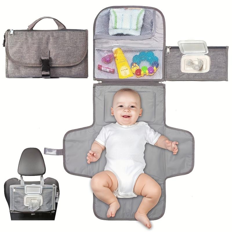 Large Capacity Diaper Changing Pad Waterproof Gray Mommy Bag