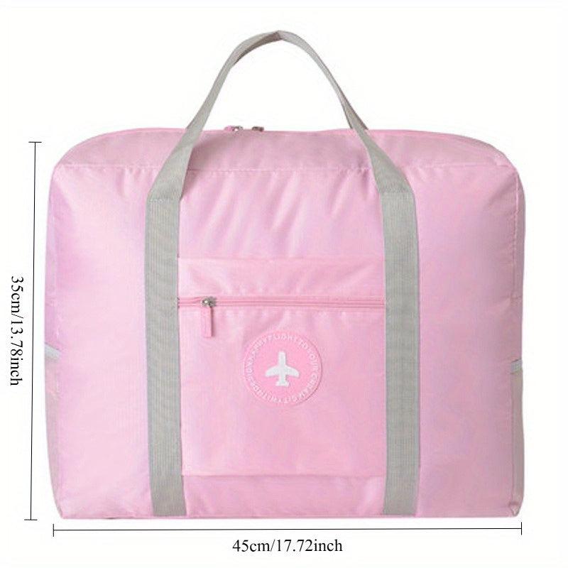 Large Pink Travel Duffel Bag with Round Label, Portable Polyester Sports Materni