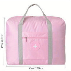 Large Pink Travel Duffel Bag with Round Label, Portable Polyester Sports Materni