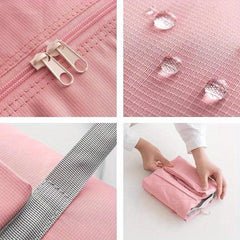 Large Pink Travel Duffel Bag with Round Label, Portable Polyester Sports Materni